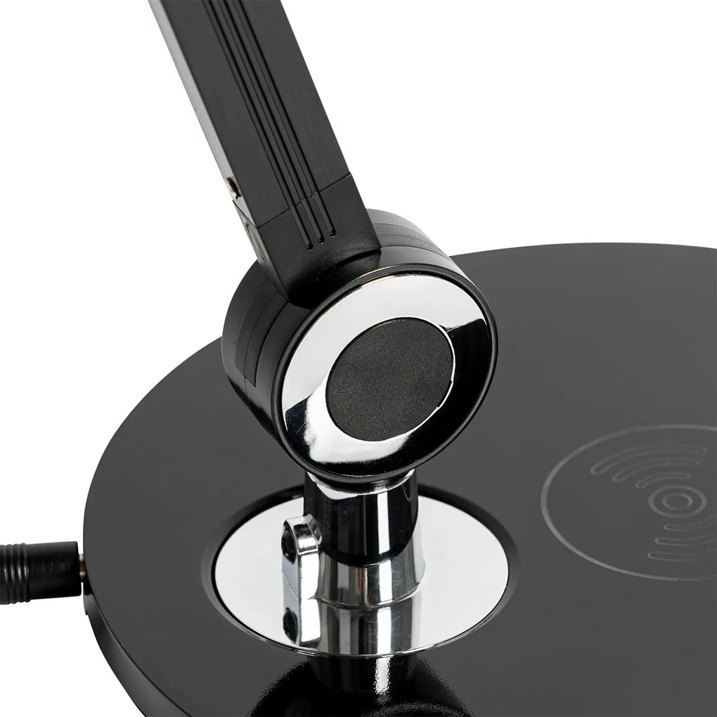 Дизайнерска настолна лампа черна с LED с докосване и индукционно зарядно - Don