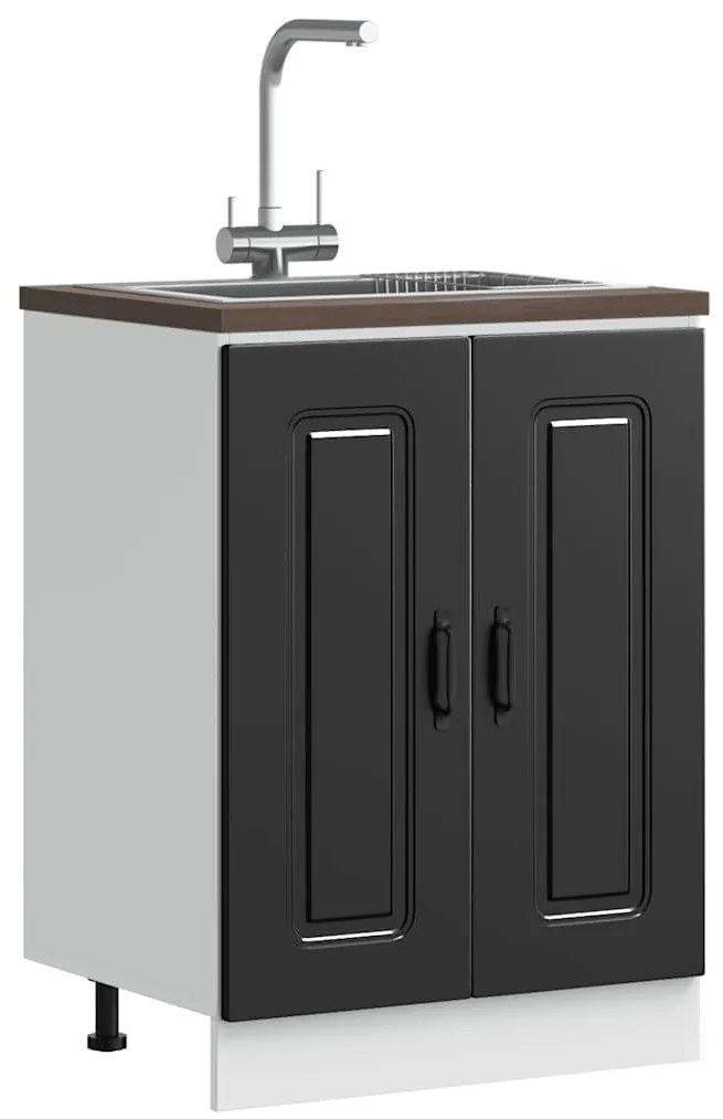 853438 vidaXL Шкаф за мивка, Kalmar, черен, 60x46x81,5 см, инженерно дърво