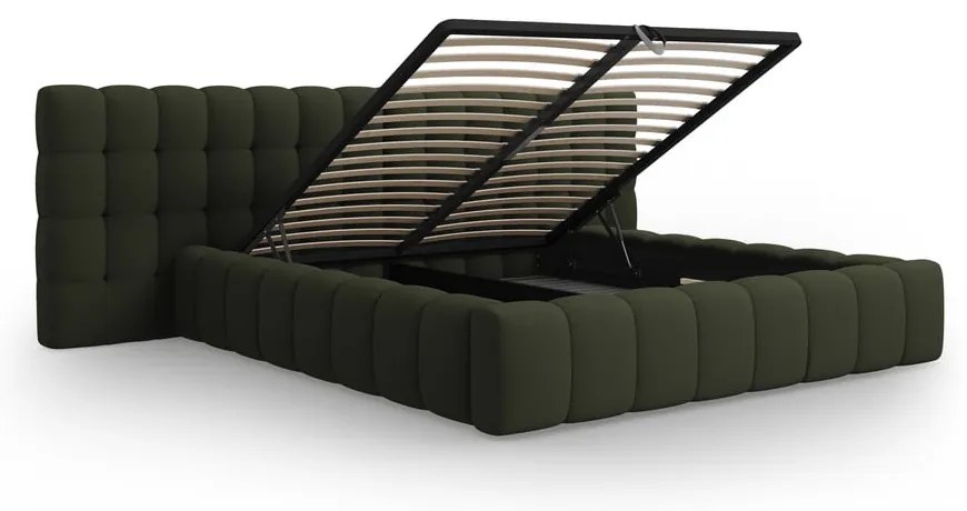 Зелено тапицирано двойно легло с място за съхранение с включена подматрачна рамка 180x200 cm Mamaia – Micadoni Home