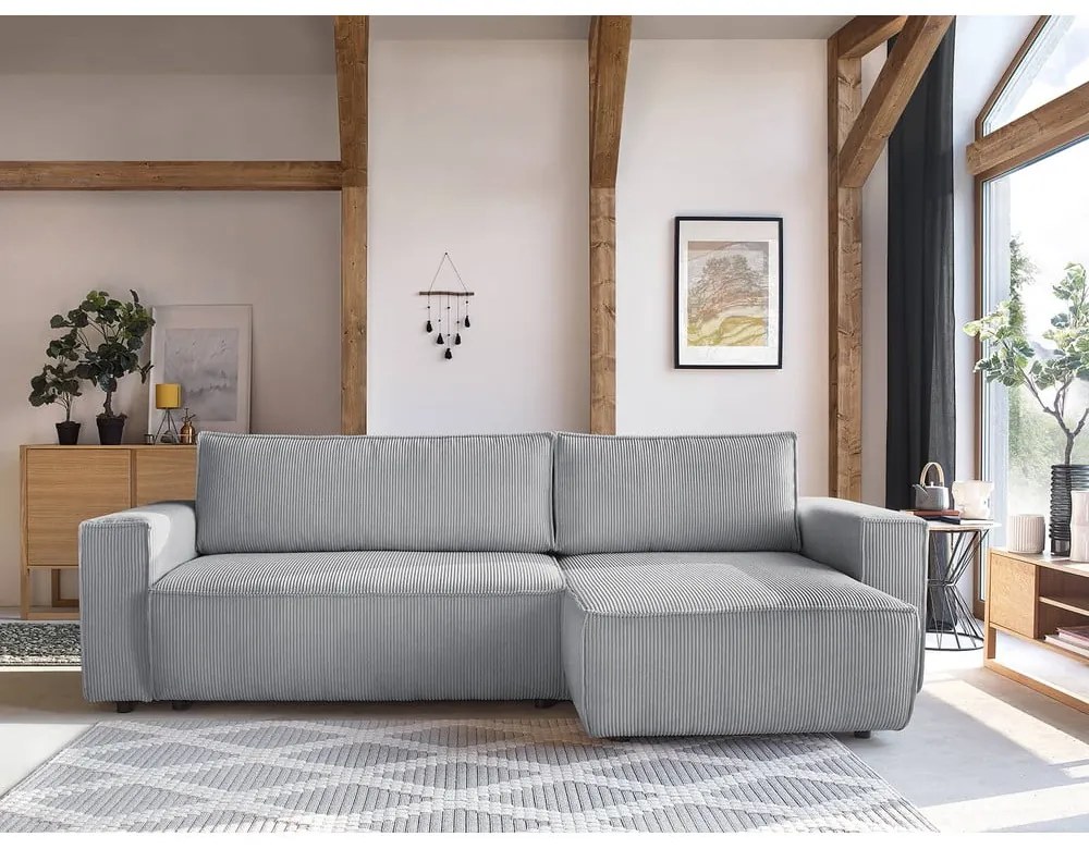 Светлосив велурен разтегателен диван Nihad - Bobochic Paris