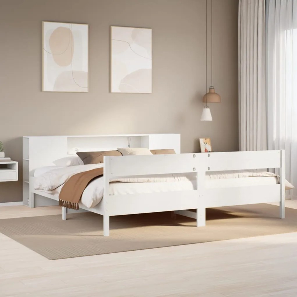 3322940 vidaXL Легло с етажерка за книги, без матрак, 180x200 см, бор масив