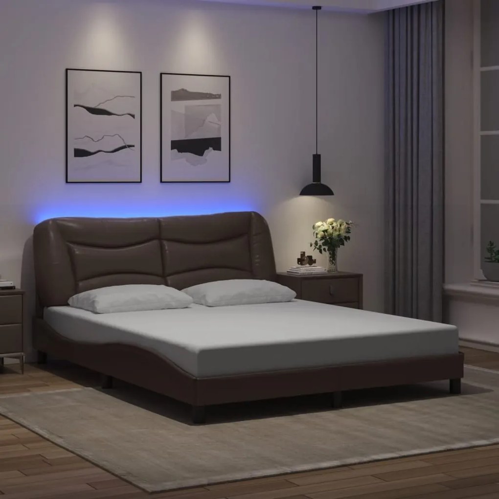 3213943 vidaXL Рамка за легло с LED без матрак Hvar, кафява, 160x200 cм