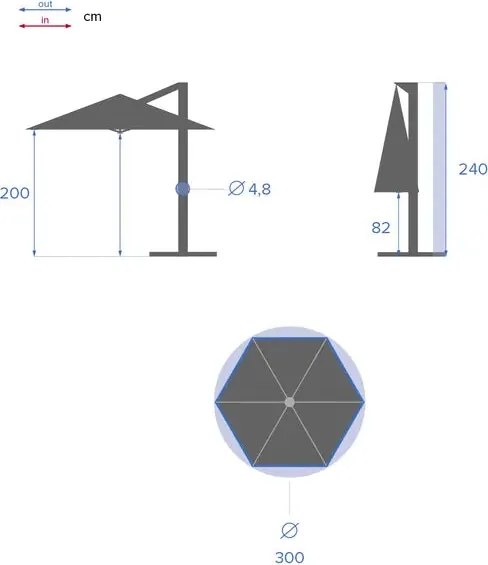 Градински чадър със странична стойка Hesperide Manoa, 3 m - Синьо-зелен