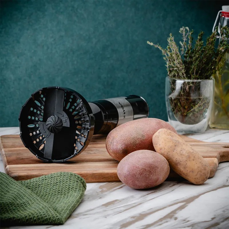 Разопакован: Ръчен пасатор Oliver Voltz OV51112JP, 1500W, 2 скорости, Приставка за картофи, Острие от неръждаема стомана, Инокс