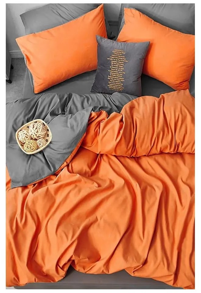 Оранжево-сив удължен памучен чаршаф за двойно легло от четири части 200x220 cm - Mila Home