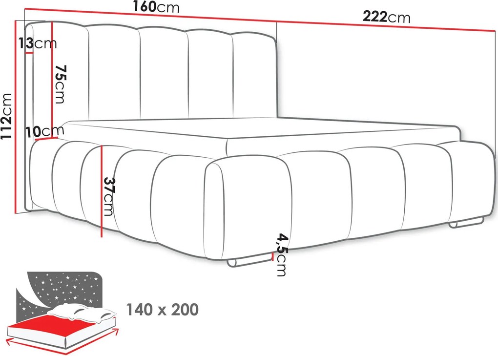 Επενδυμένο κρεβάτι Wizko-Gkri Skouro-140 x 200