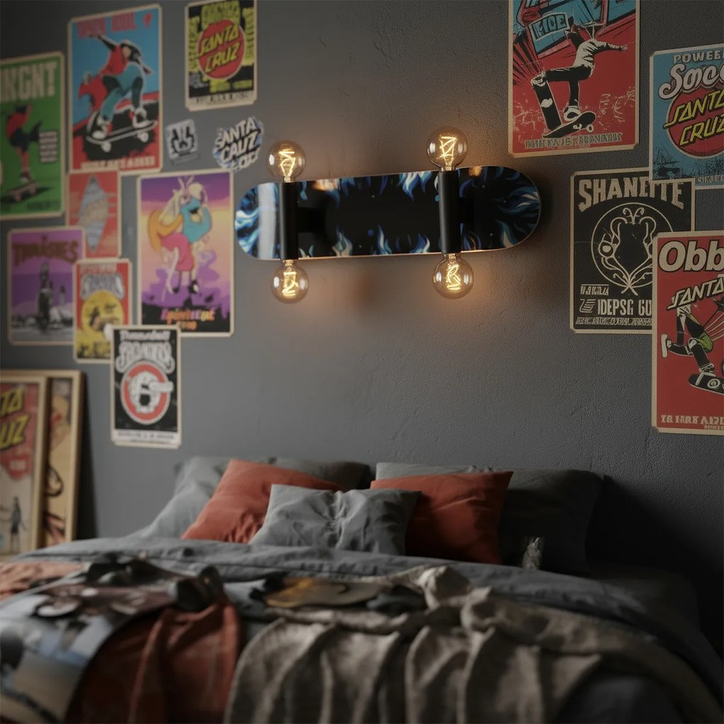 Стенна лампа черна със синьо 80 см - Skateboard