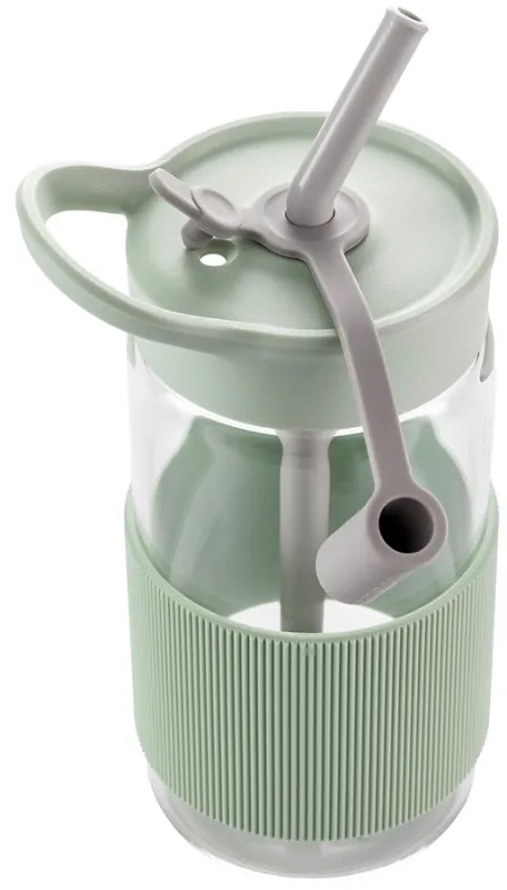 Преносима бутилка за напитки Buydeem CD1017-CG, 500 мл, Вградена сламка, Непропусклива, Термоустойчиво стъкло до 150°C, BPA free, Зелен