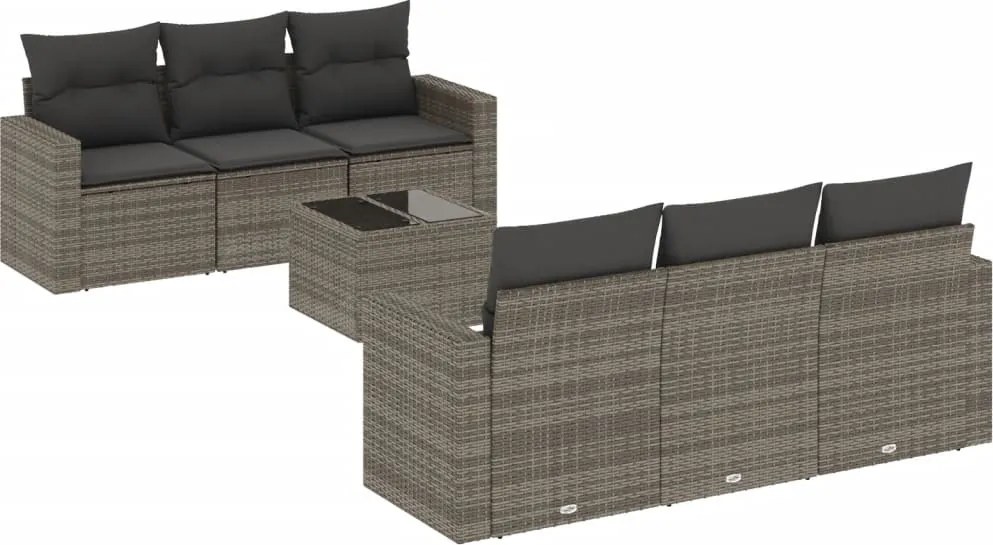 3251047 vidaXL Градински диван с възглавници, 7 части, полиратан, сив