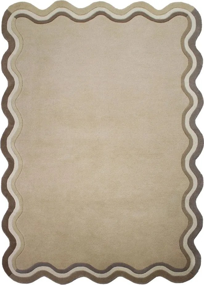 Ръчно изработен вълнен килим в естествен цвят 200x290 cm Leo Scallop – Flair Rugs