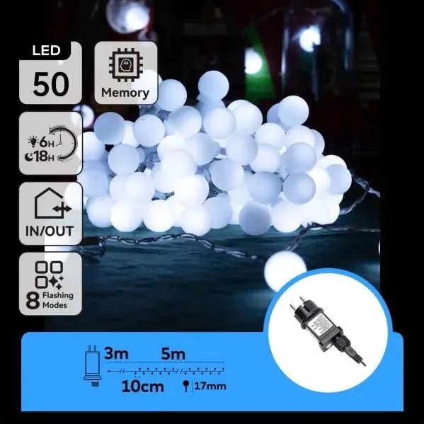 Aigostar - LED външна декоративна верига 50xLED/3,6W/230V/8 функции 5m IP44 студено бяла