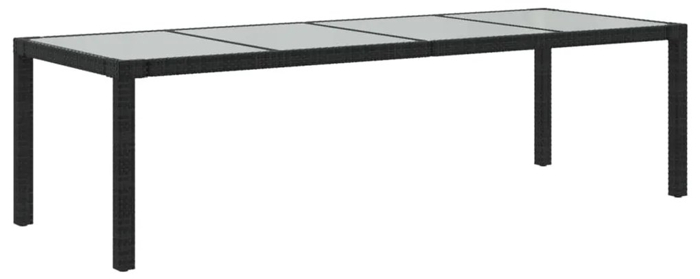 316725 vidaXL Градинска маса черна 250x100x75 см закалено стъкло и полиратан