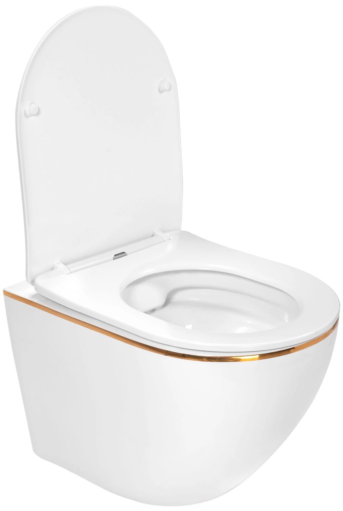 Комплект тоалетна чиния Rea WC CARLO Mini Flat + bidet CARLO Mini White Gold Edge