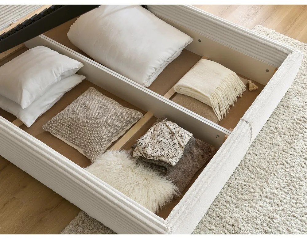 Бежово двойно легло 180x200 cm тапицирано с място за съхранение с включена подматрачна рамка Jade – Bobochic Paris