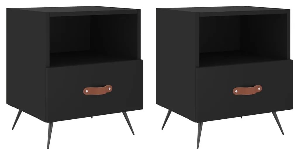 827375 vidaXL Нощни шкафчета, 2 бр, черни, 40x35x47,5 см, инженерно дърво