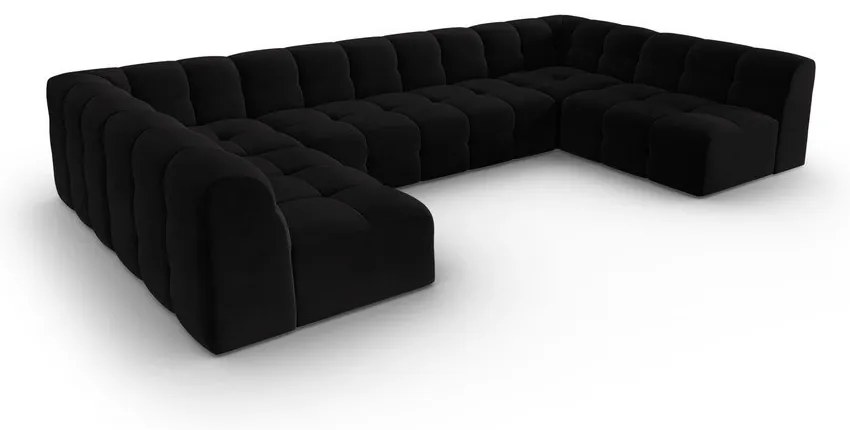 Ъглов диван от черно кадифе (U-образен) Kendal - Micadoni Home
