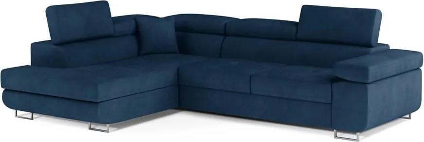Син кадифен разтегателен ъглов диван с място за съхранение (ляв ъгъл L форма) Anton – ELTAP