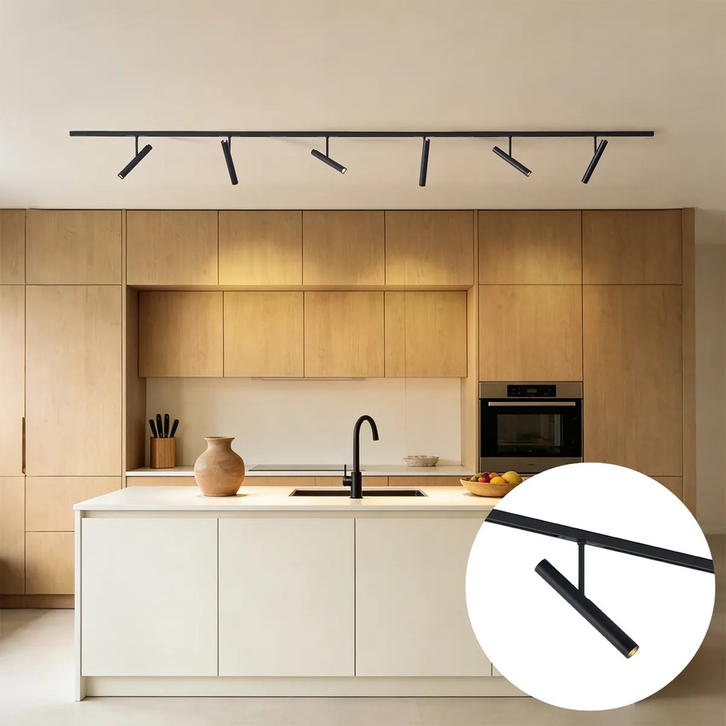Модерна релсова система черна с 6 прожектора черна 1-фазна - Slimline Avery