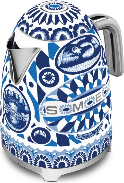 Електрическа кана SMEG Dolce & Gabbana KLF03DGBEU, 2400 W, 1.7 л, 360° основа, Гланцово покритие, Средиземноморско синьо