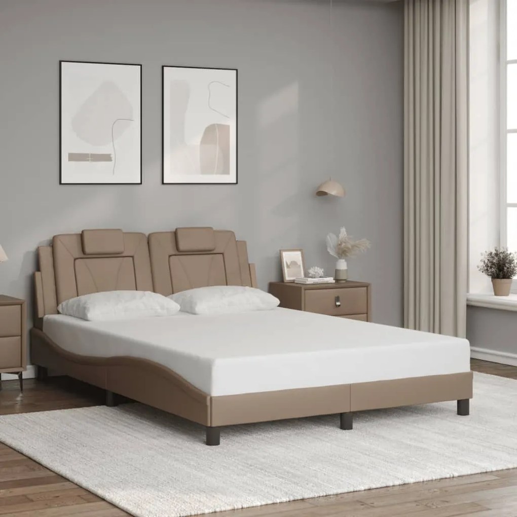 3208100 vidaXL Рамка за легло Viana без матрак, капучино, 140x200 см, изкуствена кожа