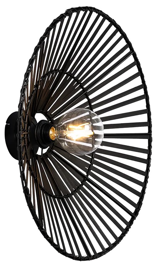 Ориенталска стенна лампа черна бамбукова кръгла - Pua