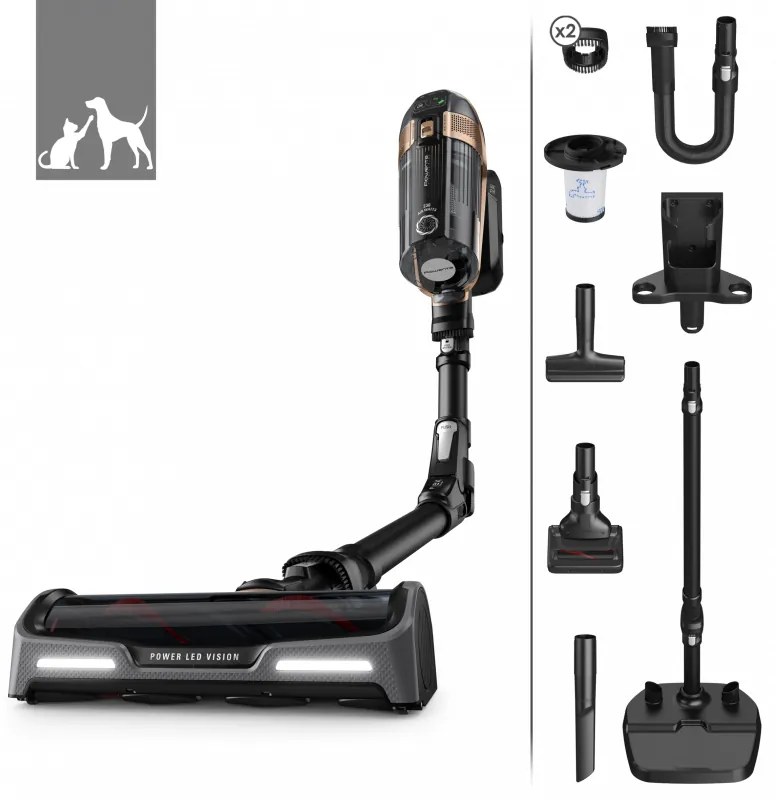 Вертикална прахосмукачка Rowenta X-Force Flex 15.60 RH99F1, 520W, 230AW, 0.9 л, 32.4V, Автономия 80 мин, Автоматична мощност, LED четка, Дисплей, Flex, Черен/бронз