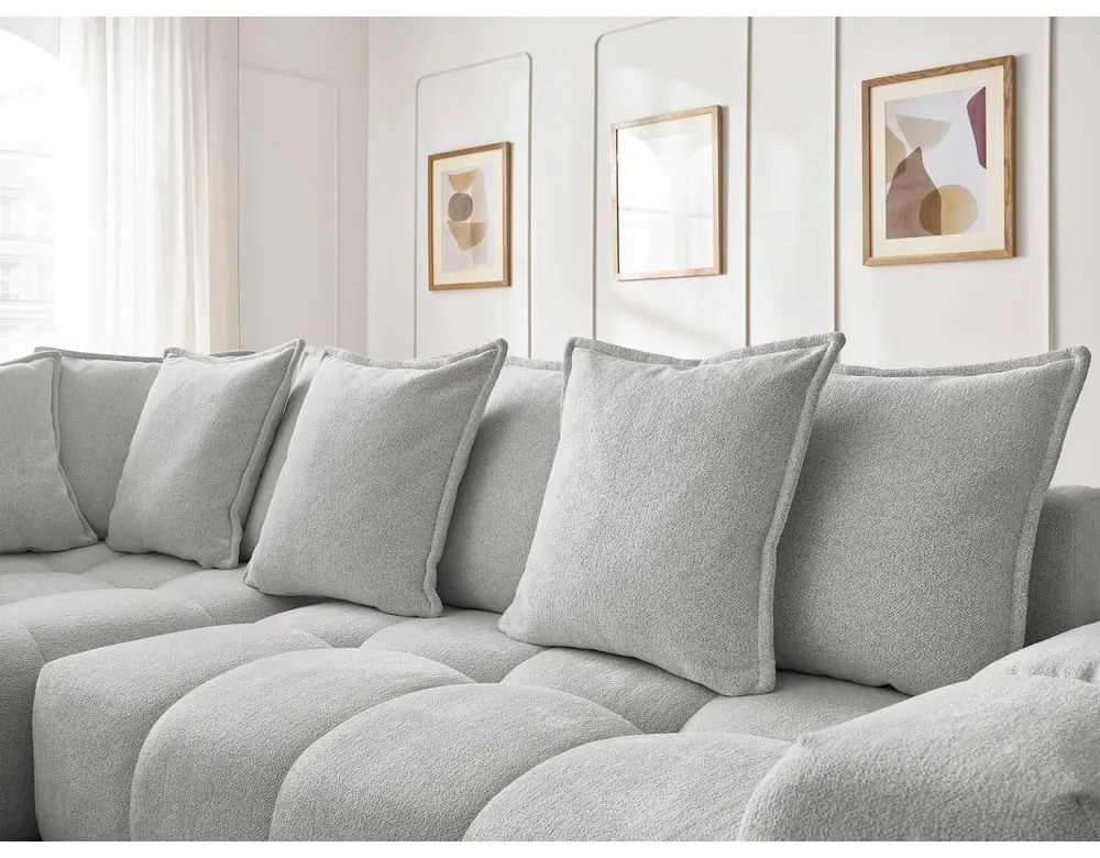 Светлосив шенилов сгъваем/с място за съхранение ъглов диван (ляв ъгъл/L форма) Everest – Bobochic Paris