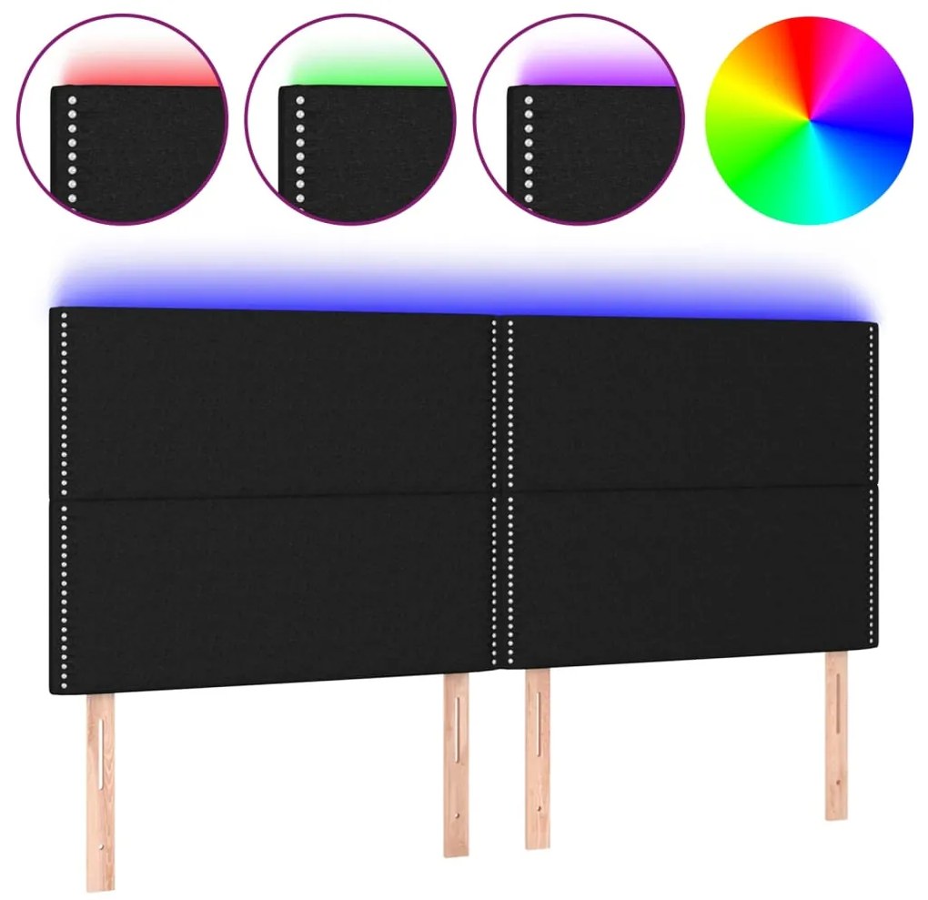 3122300 vidaXL LED горна табла за легло, черна, 180x5x118/128 см, плат
