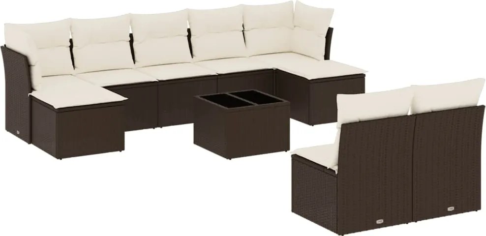 3250122 vidaXL Градински комплект диван с възглавници 10 части кафяв полиратан