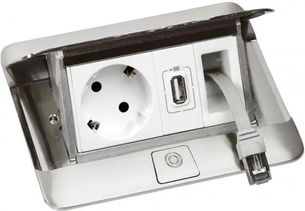 Legrand Подова/Мебелна кутия 4 мод. с вкл. монтажен кит цвят МАТИРАНА СТОМАНА (Matt steel finish) Pop-Up кутия  - 654000