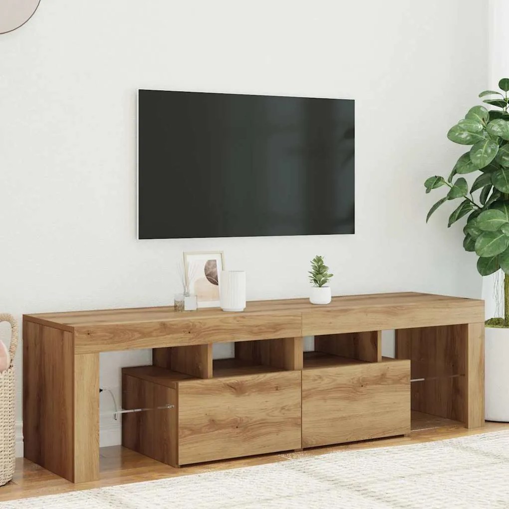 856304 vidaXL ТВ шкаф с LED осветление, 140x36,5x40 см, инженерно дърво