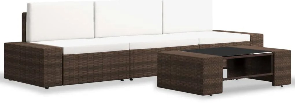 3054589 vidaXL Градински комплект, 4 части, кафяв полиратан