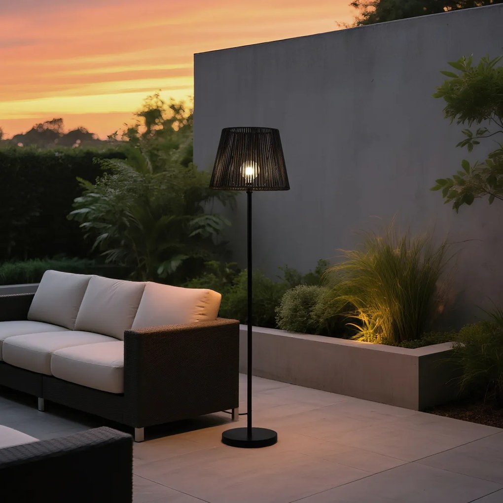 Външна подова лампа черна с черен абажур от въже IP44 - Virginia Jayla