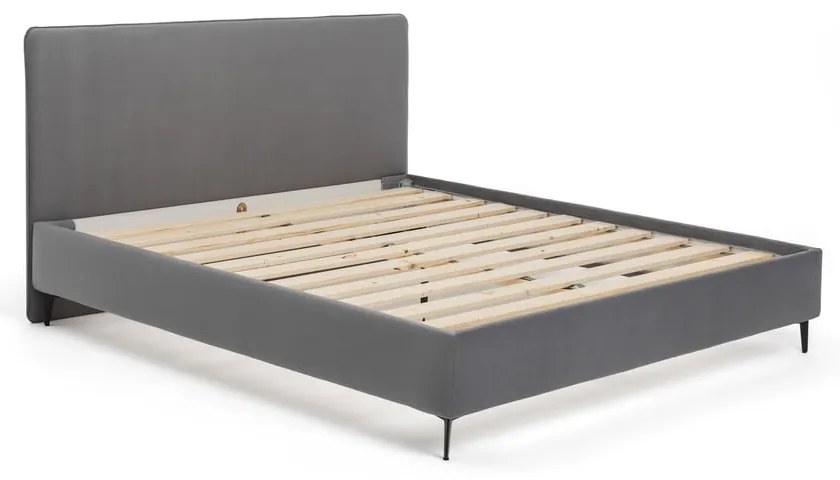 Сиво тапицирано двойно легло с включена подматрачна рамка 180x200 cm Noira Slim – Bonami Selection