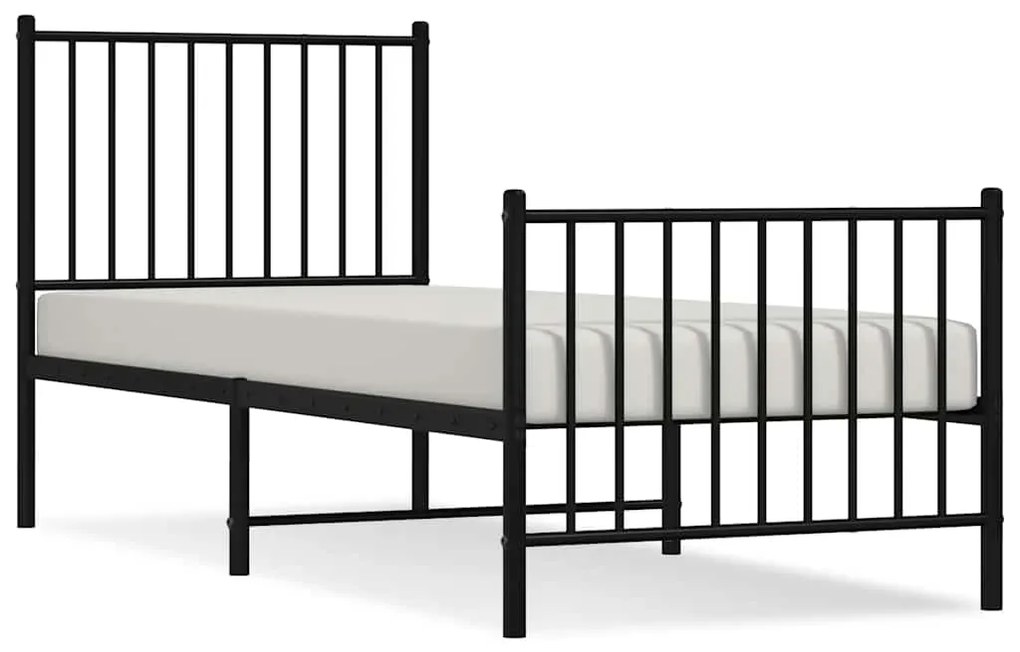350872 vidaXL Метална рамка за легло с горна и долна табла, черна, 75x190 см