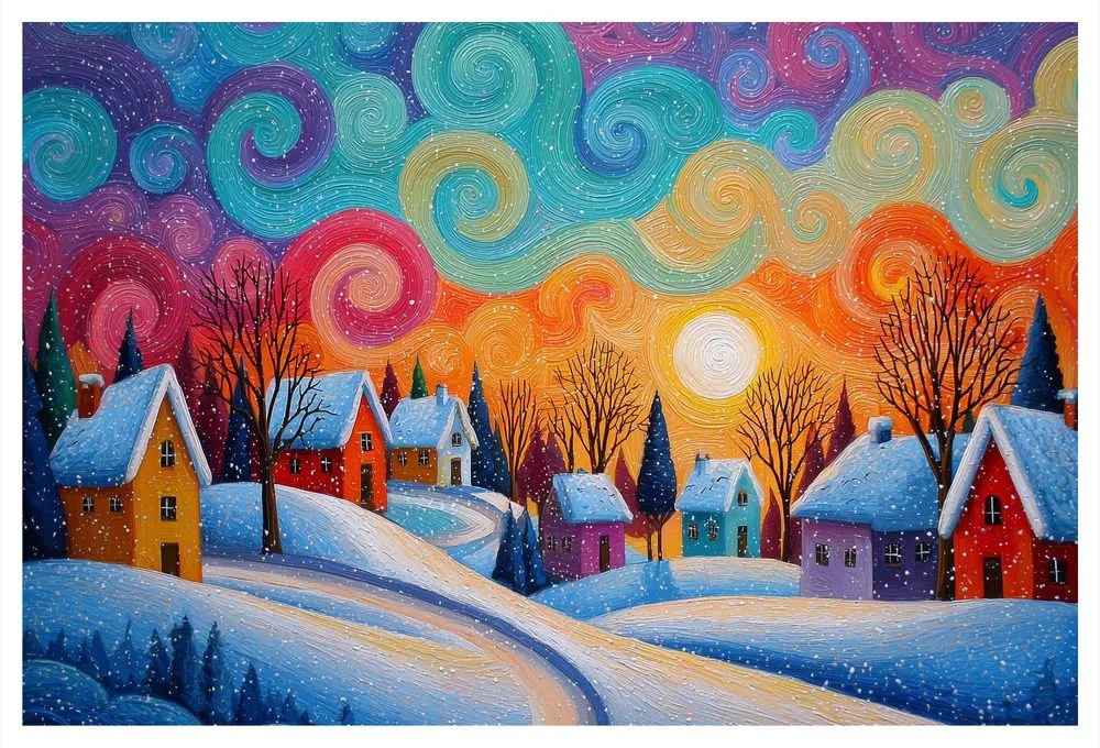Картина на платно Коледна – Зимна магия на селцето