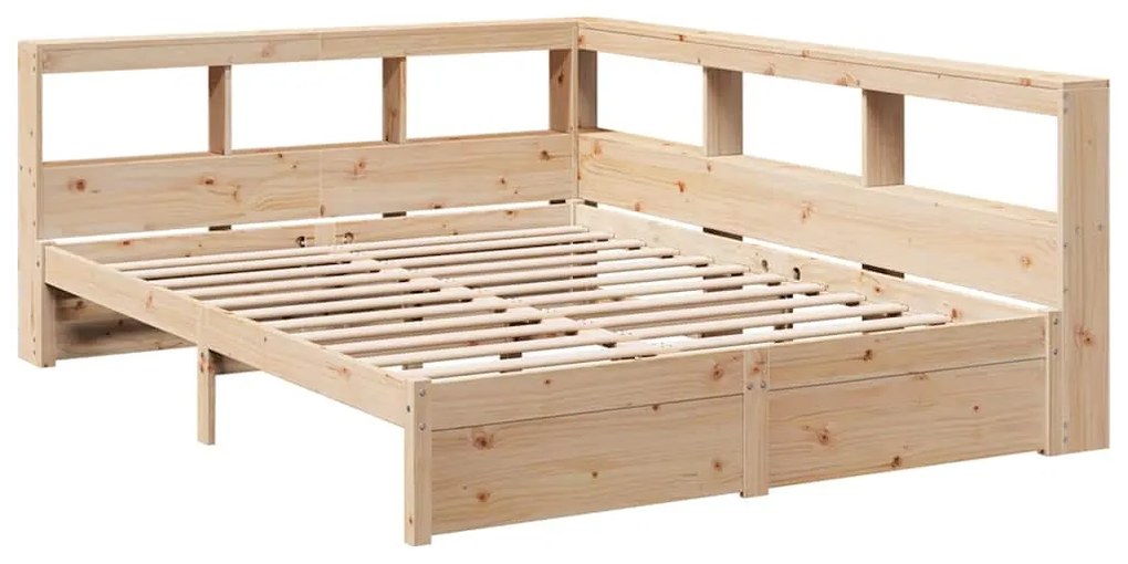 3324348 vidaXL Легло с етажерка за книги, без матрак, 160x200 см, бор масив