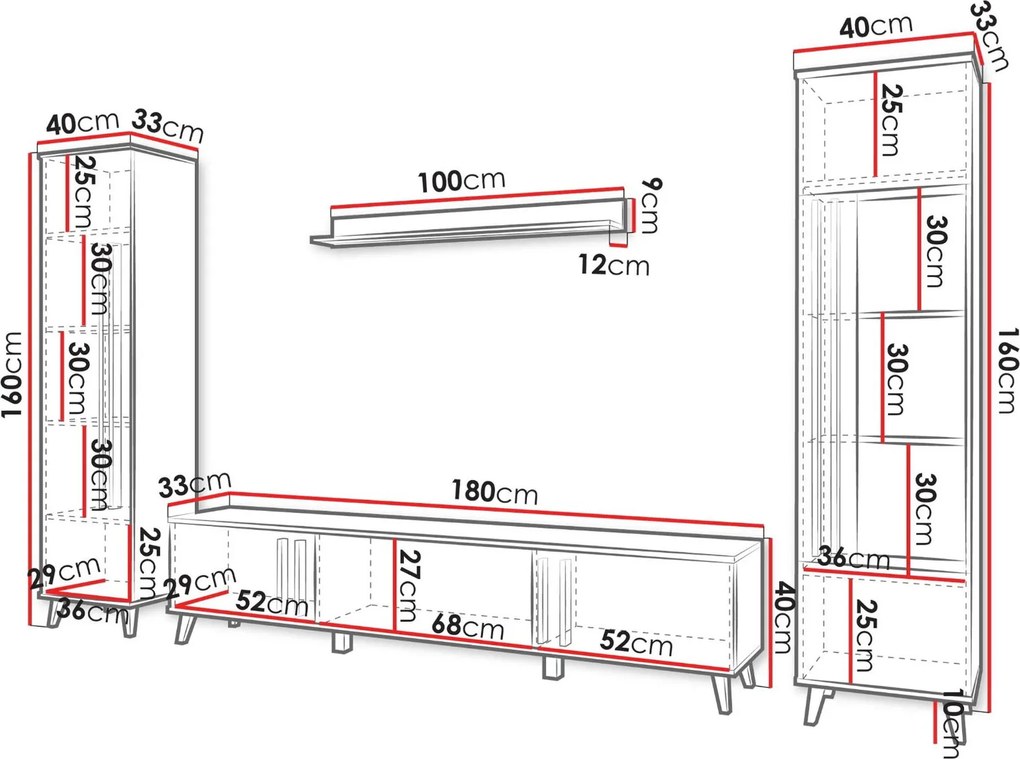 Секция за хол Helsinki II-Дърво-Черен