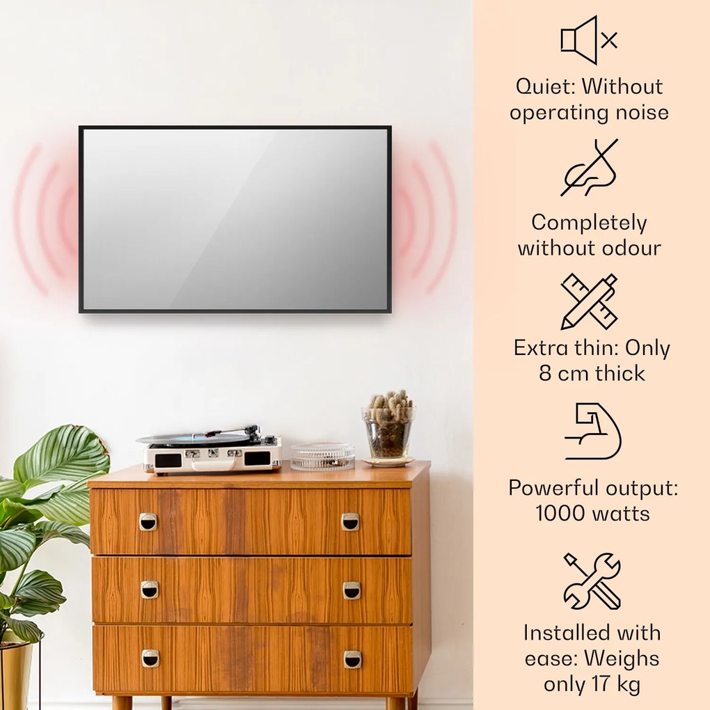 Klarstein La Palma 1000 smart, отоплител, 2 in 1, инфрачервен, 120x60 см, 1000W, Огледална предна част