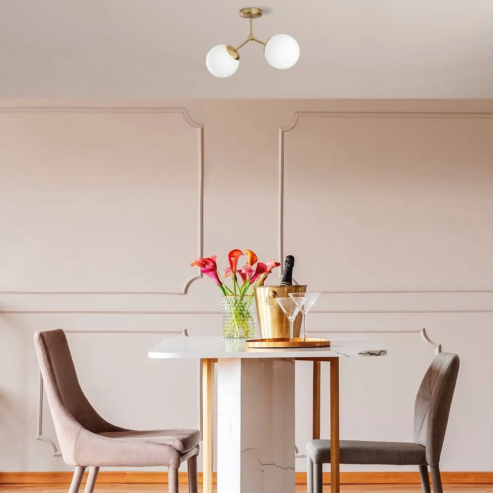 Бяло/в месингов цвят осветително тяло за таван със стъклен абажур 15x44 cm Damar – Opviq lights