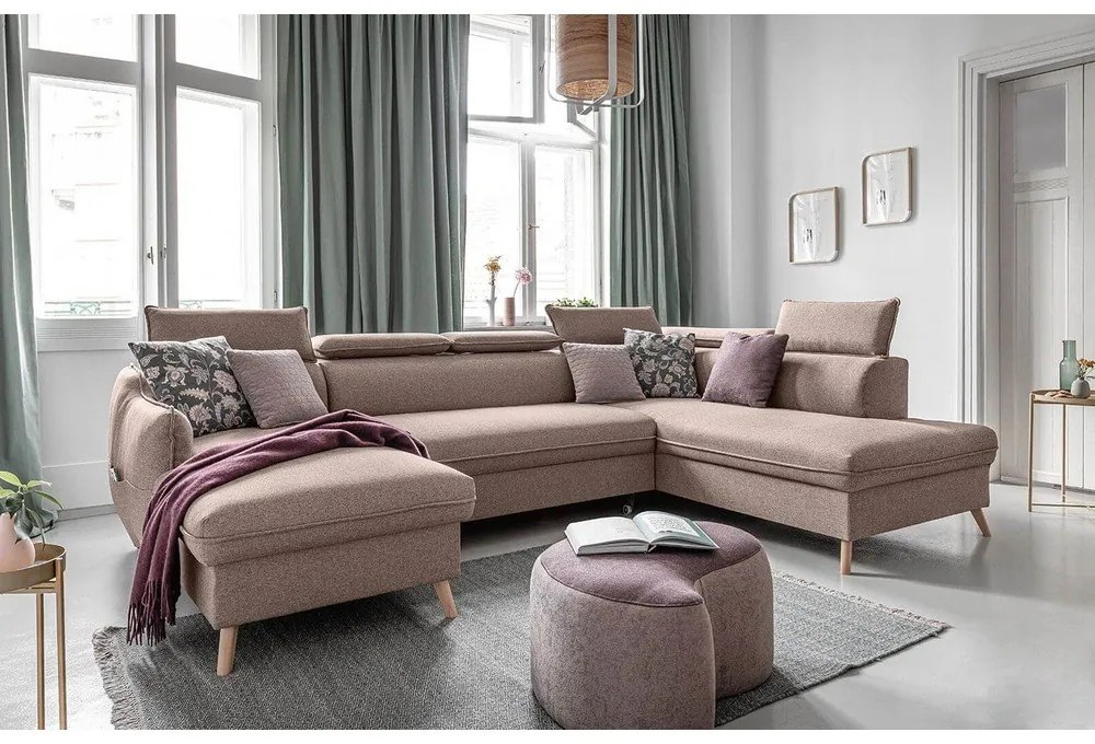 Бежов U-образен разтегателен диван, десен ъгъл Sweet Harmony - Miuform