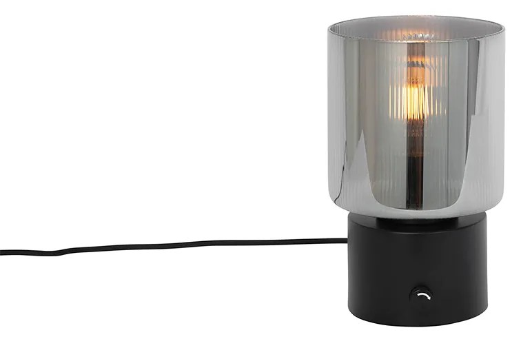 Лампа за маса в стил арт деко черна с опушено стъкло - Laura