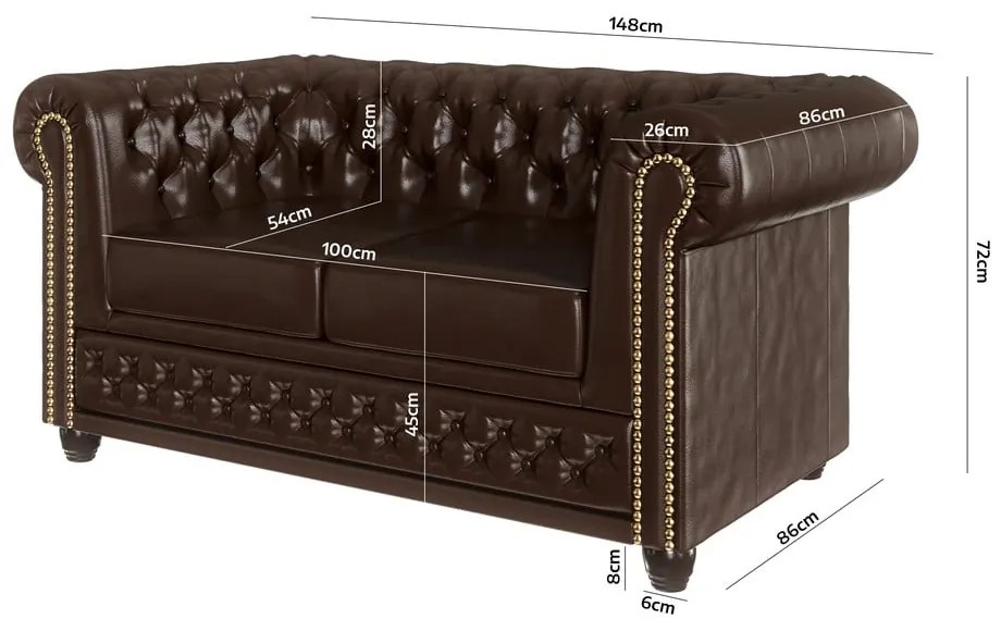 Тъмнокафяв разтегателен диван от изкуствена кожа 148 cm York - Ropez