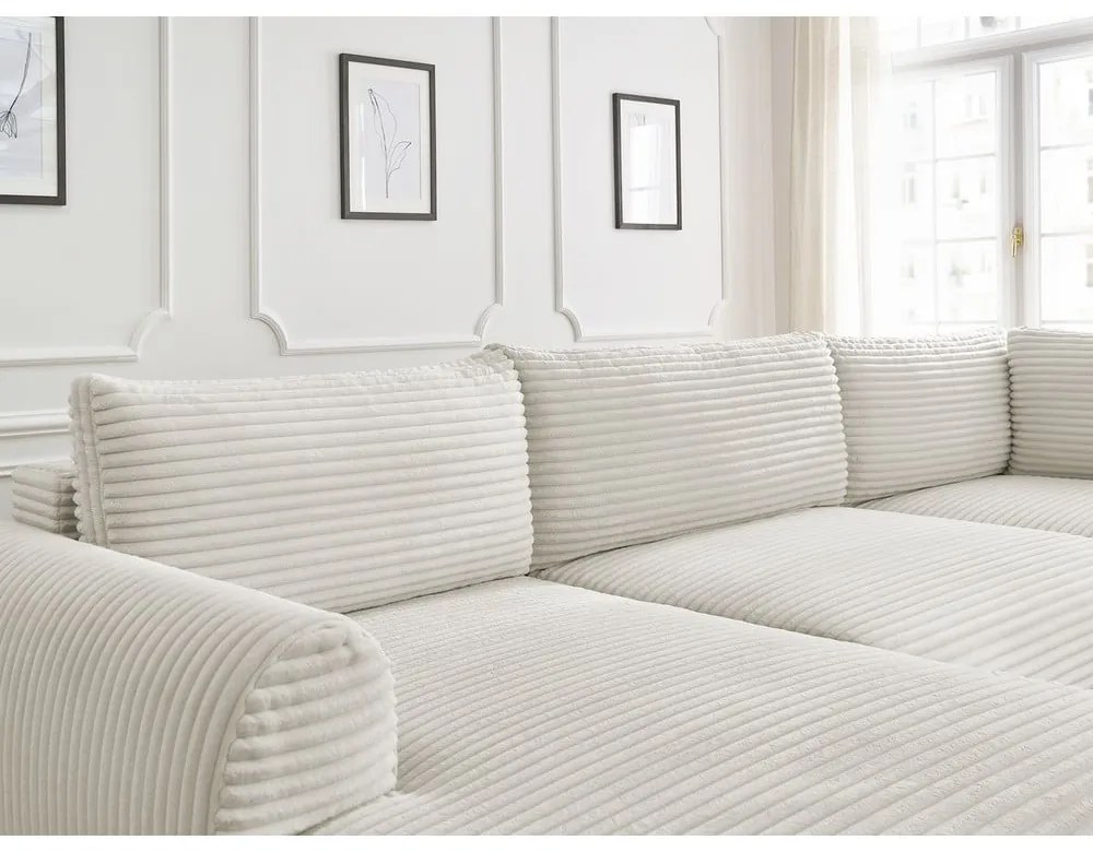 Кремав разтегателен ъглов диван от рипсено кадифе (ляв ъгъл/"U" форма) Lucien – Bobochic Paris