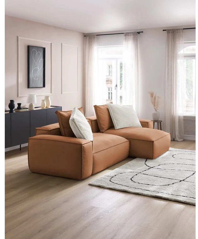 Кафяв ъглов диван от изкуствена кожа (променлив) Boheme – Bobochic Paris