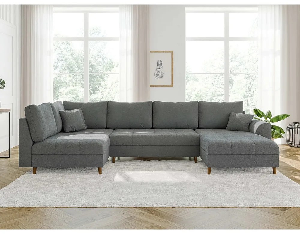 Сив ъглов диван от плат букле (десен ъгъл/"U" форма) Ariella – Ropez