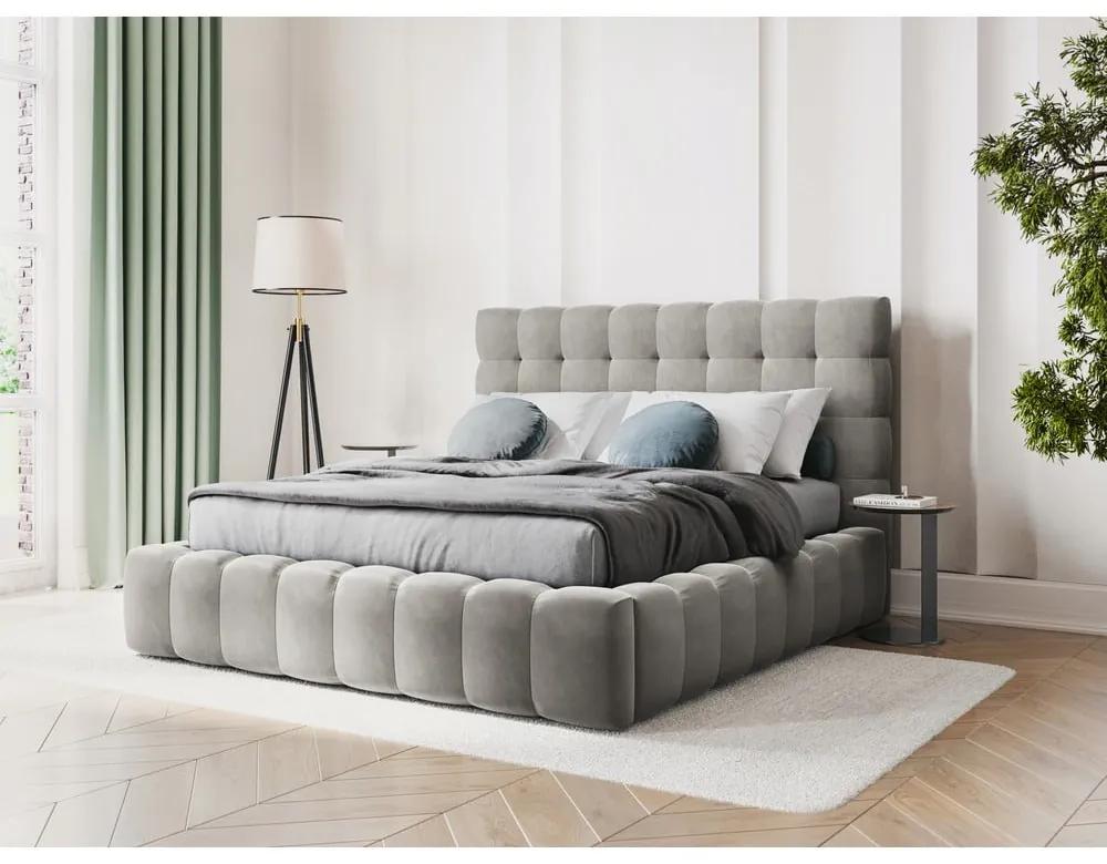 Светлосиво тапицирано двойно легло с място за съхранение и решетка 140x200 cm Bali - Cosmopolitan Design