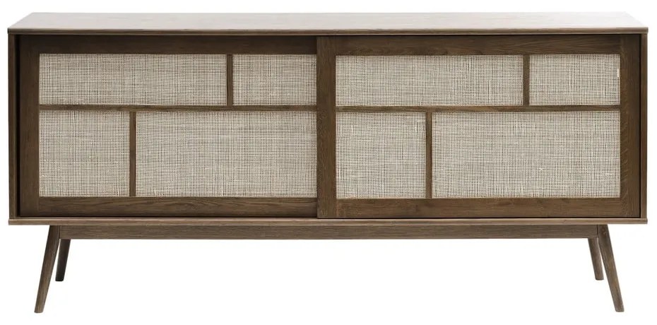 Тъмнокафяв нисък скрин от декор от дъб с плъзгащи се врати 180x80 cm Barrali – Unique Furniture
