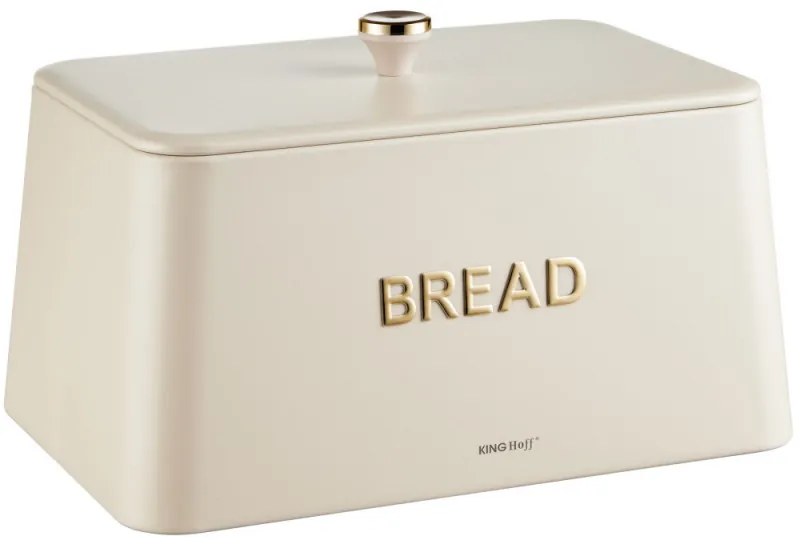 Кутия за хляб Kinghoff KH 1950, 35 см, Метално тяло, Бамбуков капак, Бежов/златист