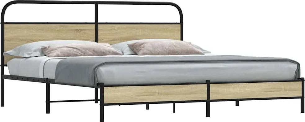 3318686 vidaXL Метална рамка за легло, без матрак, сонома дъб, 193x203 см